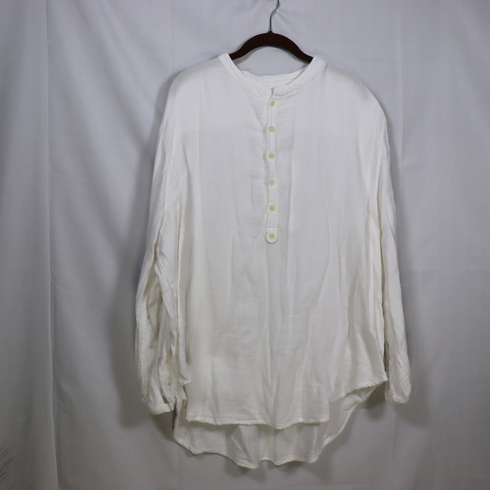 CP Shades Henley Blouse Large White Womens Coastal Gauze Tunic